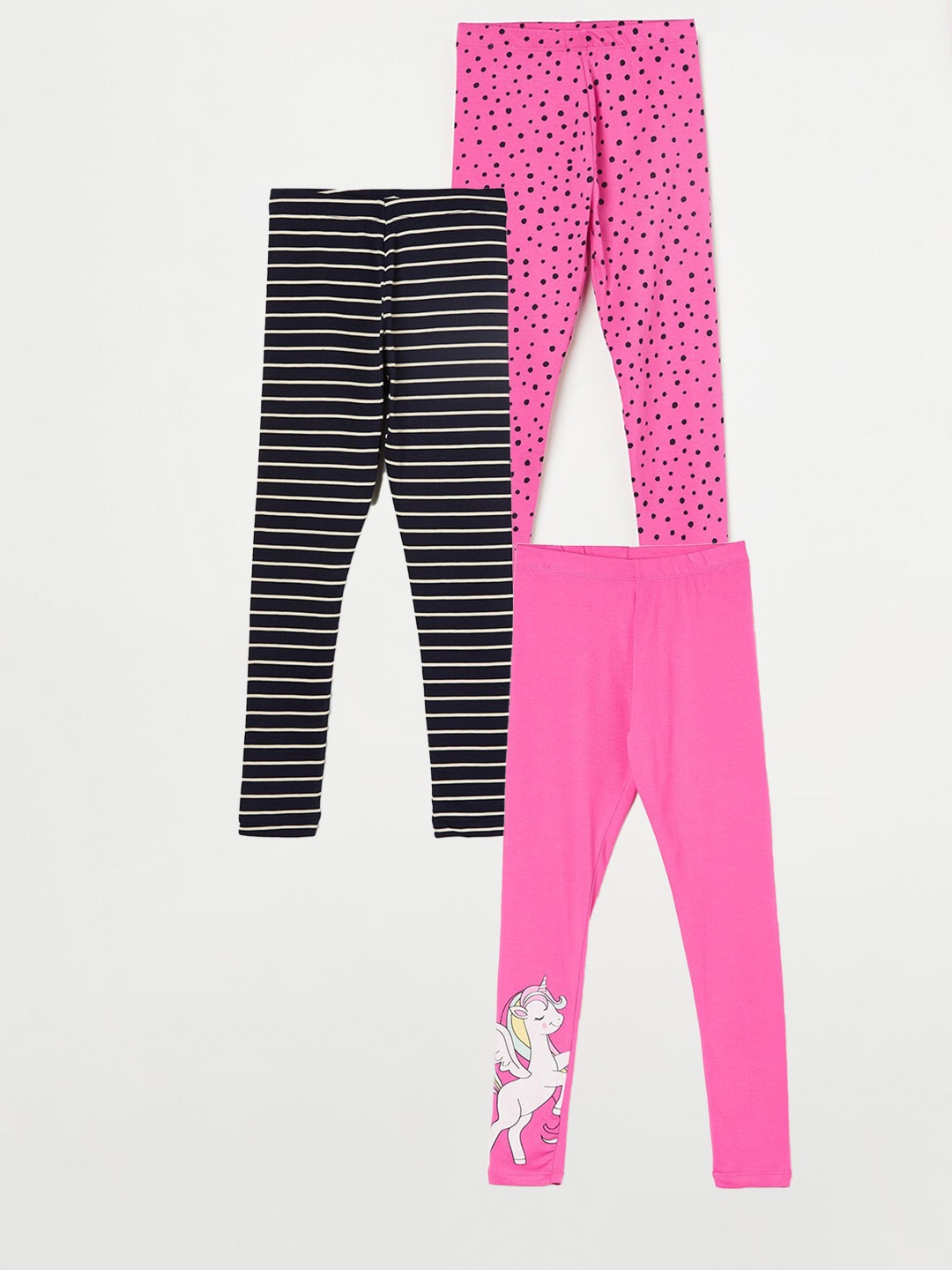 Fame Forever by Lifestyle Girls Pack Of 3 Printed Cotton Leggings, Pink