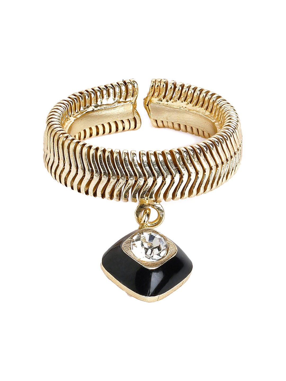 

Tipsyfly Gold-Plated Crystal Studded Tia Drop Finger Ring