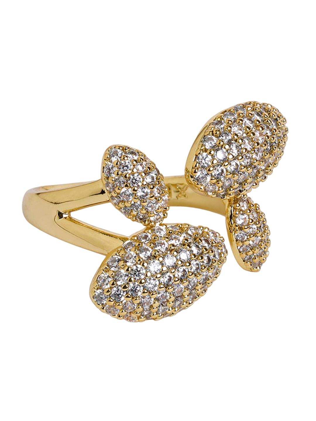 

Tipsyfly Gold-Plated Crystal Studded Finger Ring