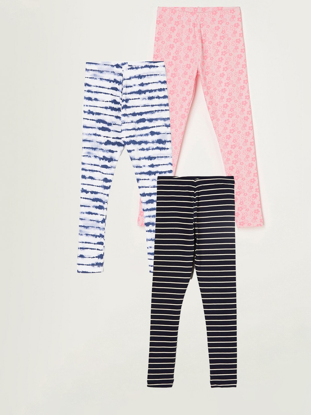 Fame Forever by Lifestyle Girls Pack Of 3 Printed Cotton Leggings, Blue