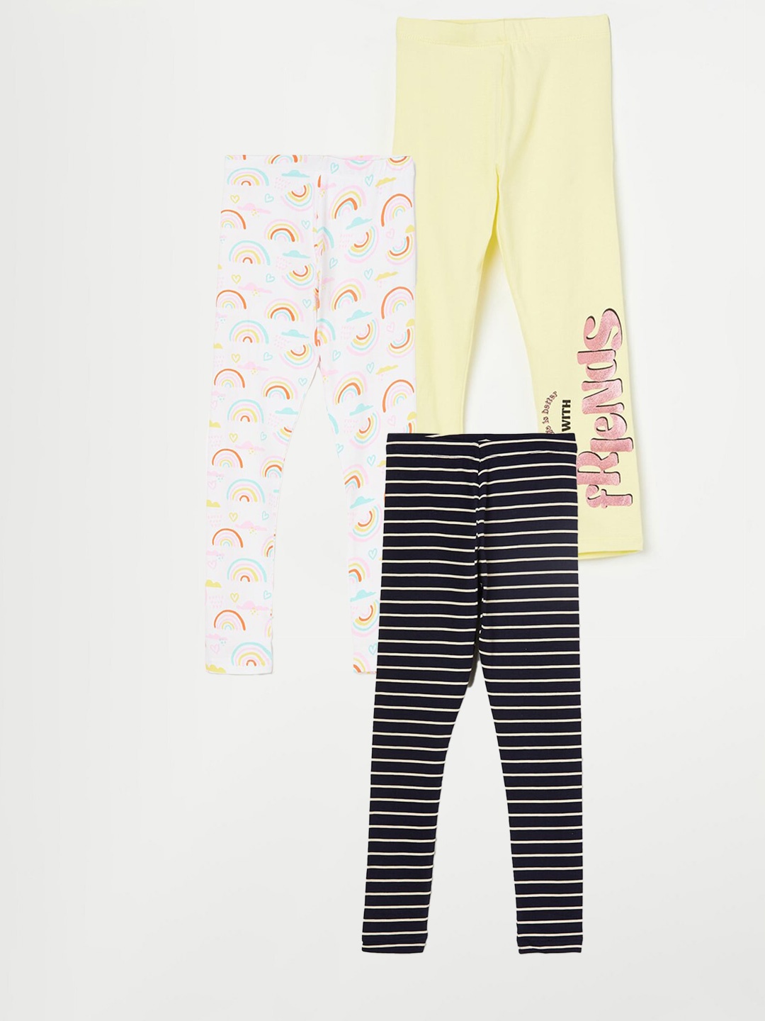 Fame Forever by Lifestyle Girls Pack Of 3 Printed Cotton Leggings, Blue