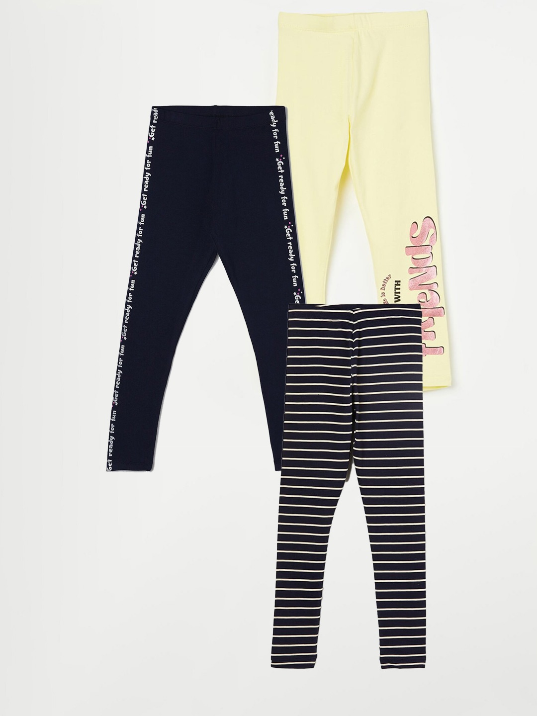 

Fame Forever by Lifestyle Girls Pack Of 3 Printed Cotton Leggings, Blue