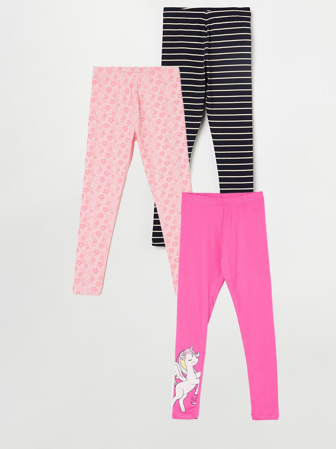 Fame Forever by Lifestyle Girls Pack Of 3 Printed Cotton Leggings, Pink