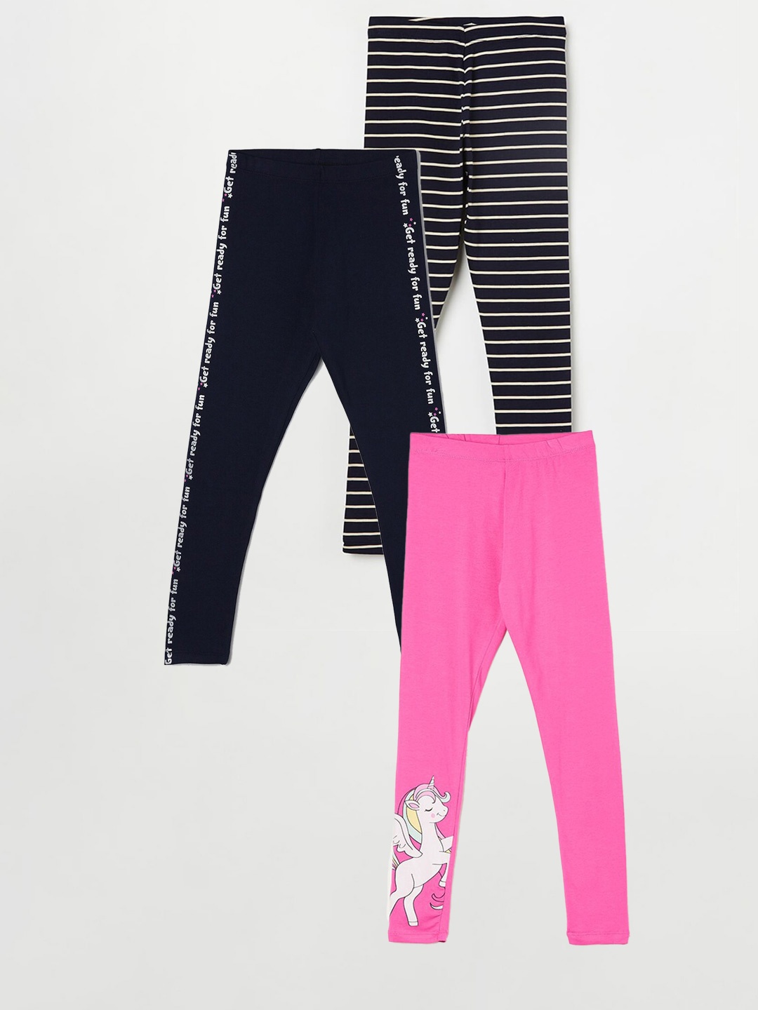 

Fame Forever by Lifestyle Girls Pack Of 3 Printed Cotton Leggings, Pink