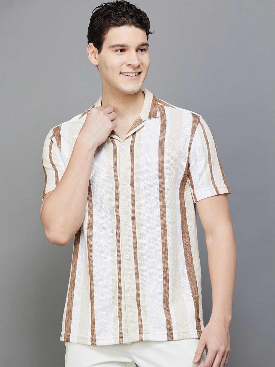 

Fame Forever by Lifestyle Vertical Striped Opaque Cotton Casual Shirt, White