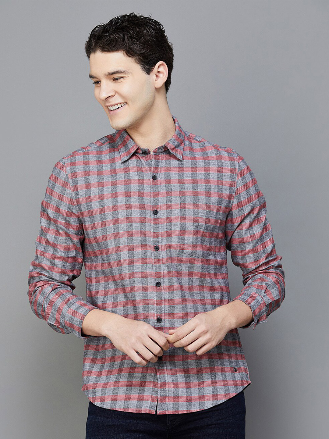 

Fame Forever by Lifestyle Tartan Checked Opaque Cotton Casual Shirt, Red