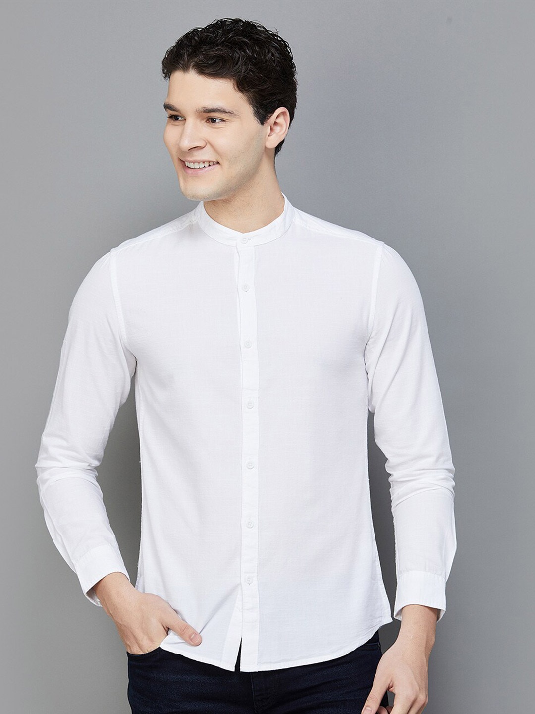 

Fame Forever by Lifestyle Band Collar Opaque Casual Shirt, White