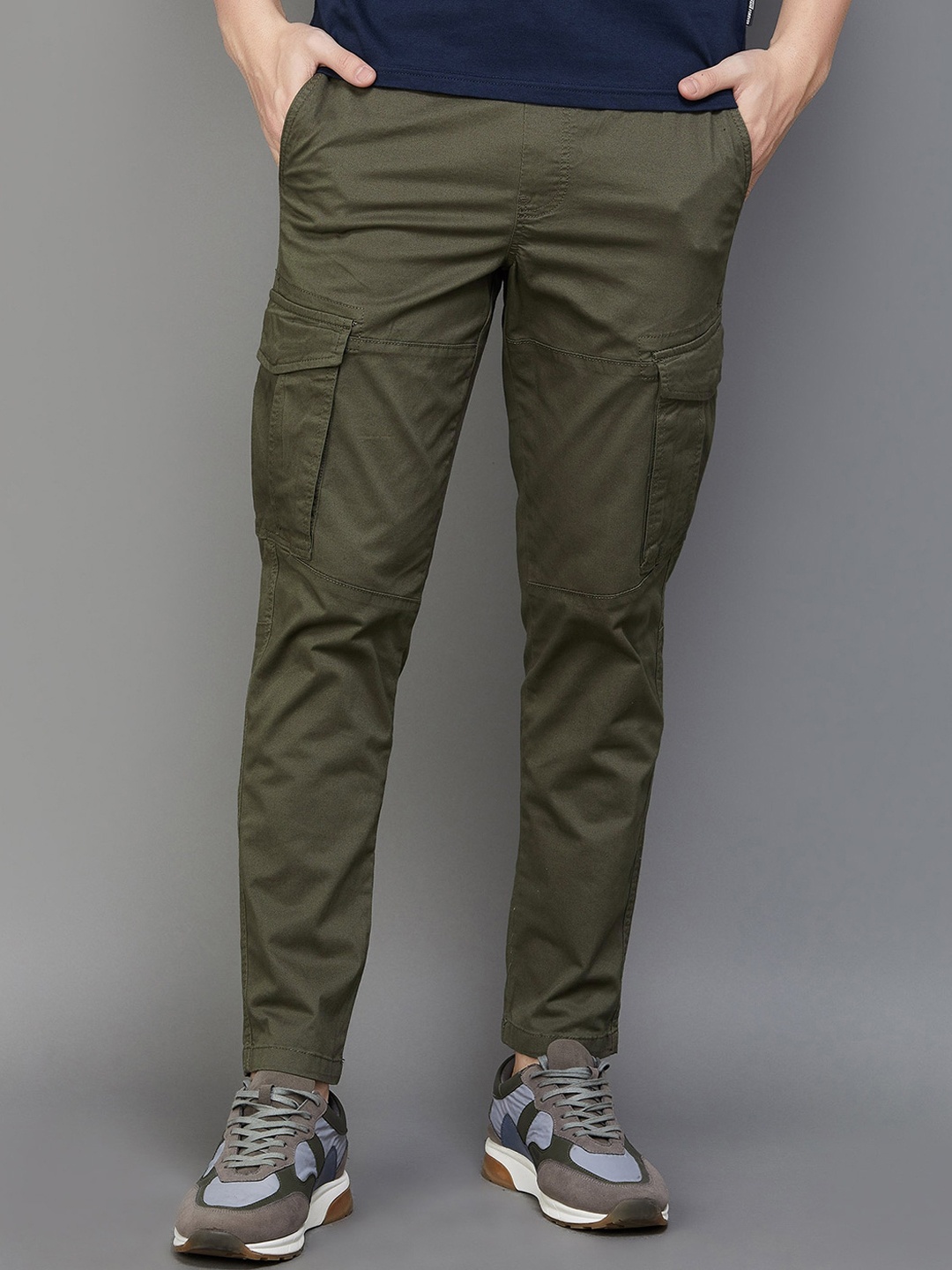 

Fame Forever by Lifestyle Men Cotton Plain Flat-Front Joggers, Olive