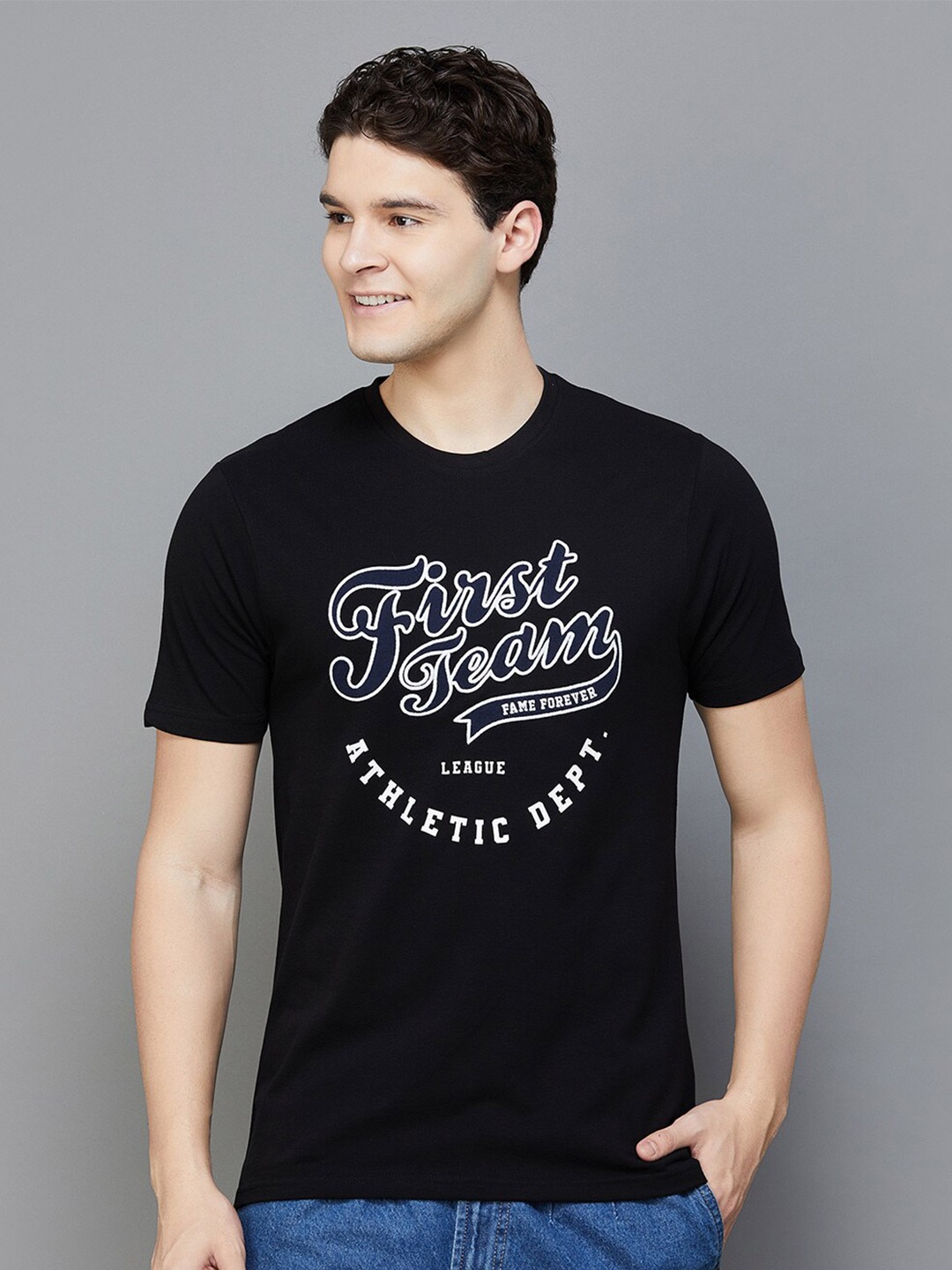 

Fame Forever by Lifestyle Typography Printed Cotton T-shirt, Black