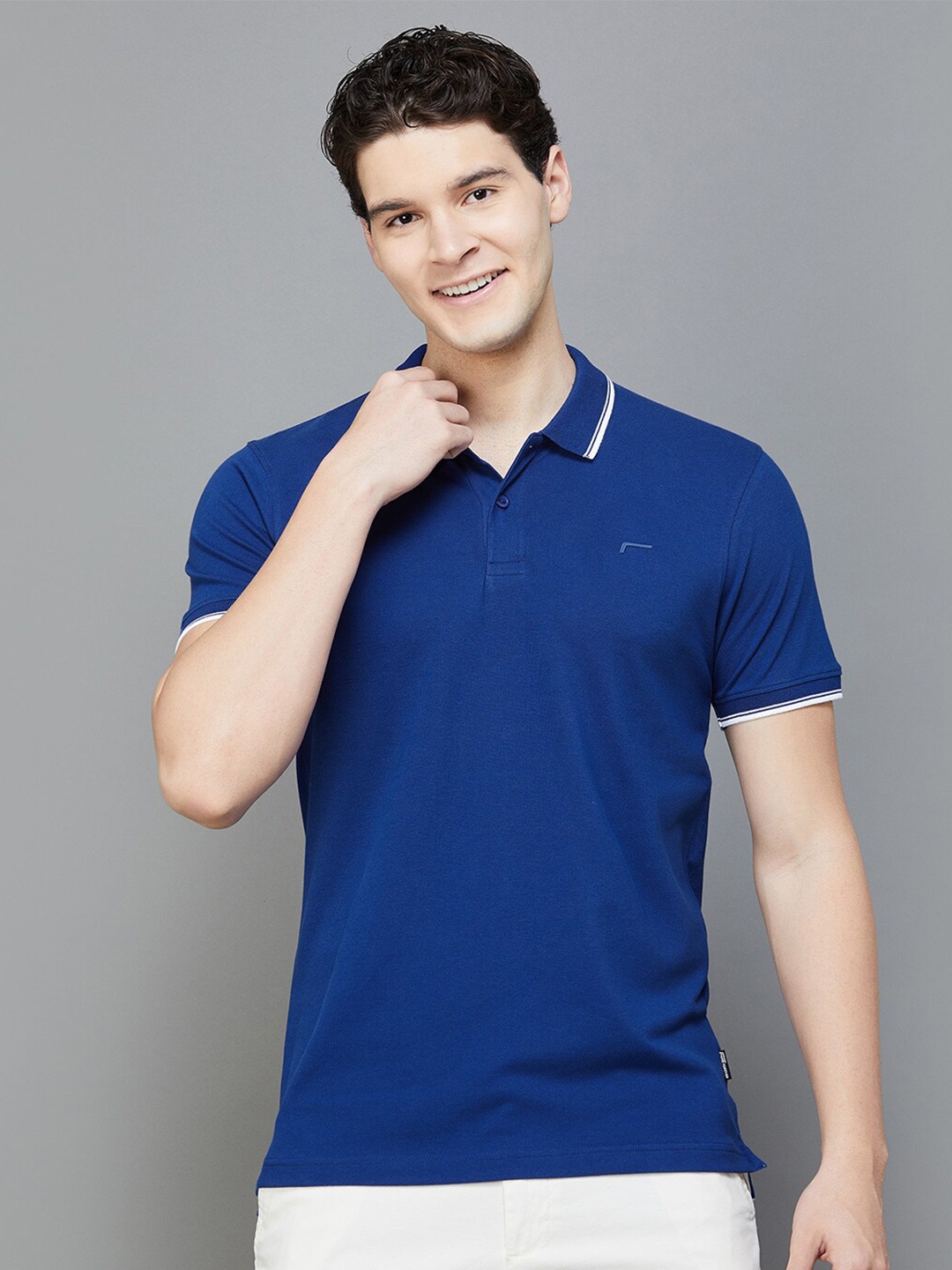 

Fame Forever by Lifestyle Polo Collar Casual Knitted T-shirt, Blue