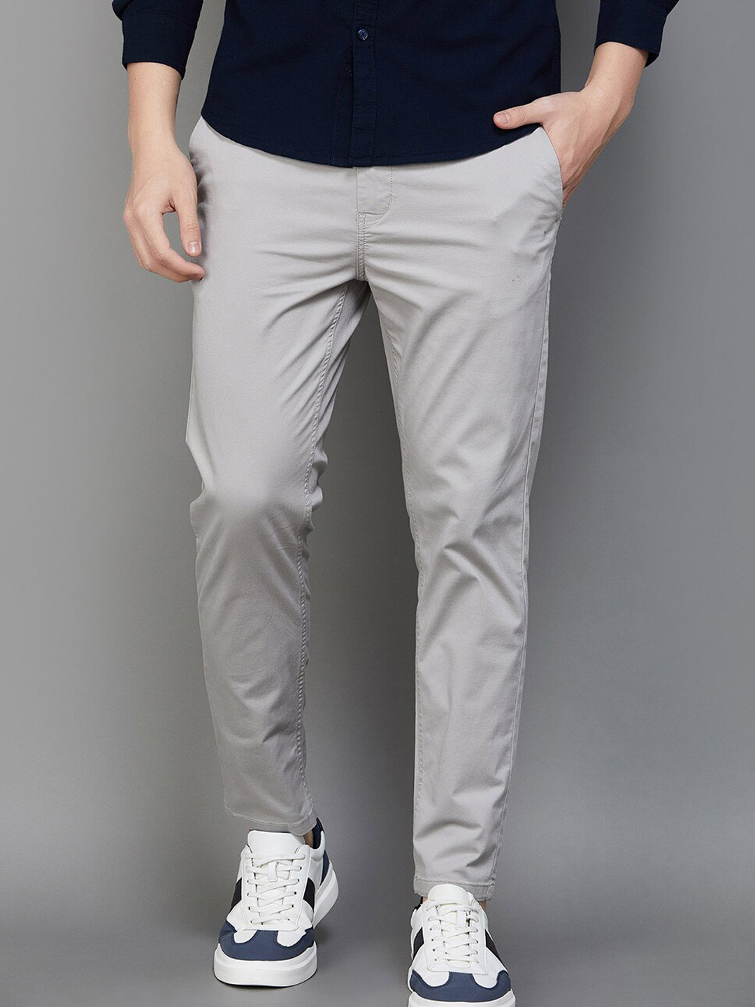 

Fame Forever by Lifestyle Men Cotton Plain Flat-Front Chinos, Grey