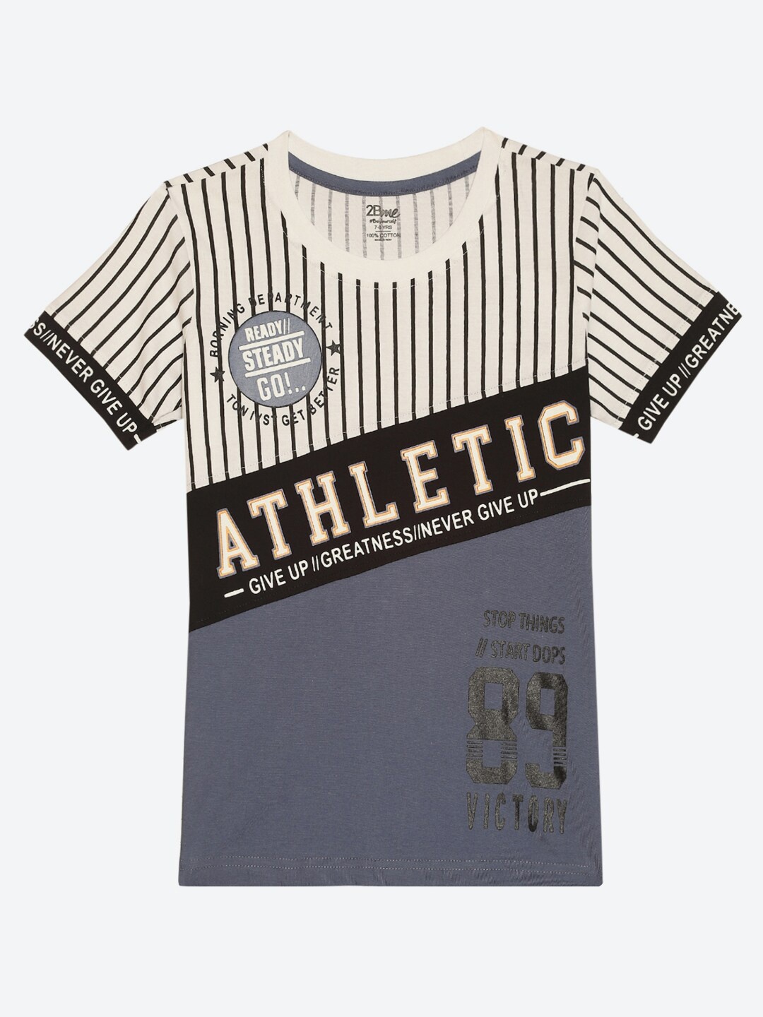 

2Bme Boys Typography Printed Cotton T-shirt, White
