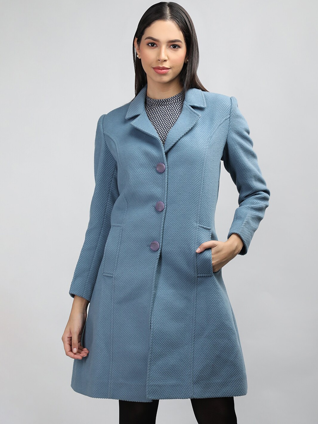 

LURE URBAN Woollen Single-Breasted Overcoat, Turquoise blue