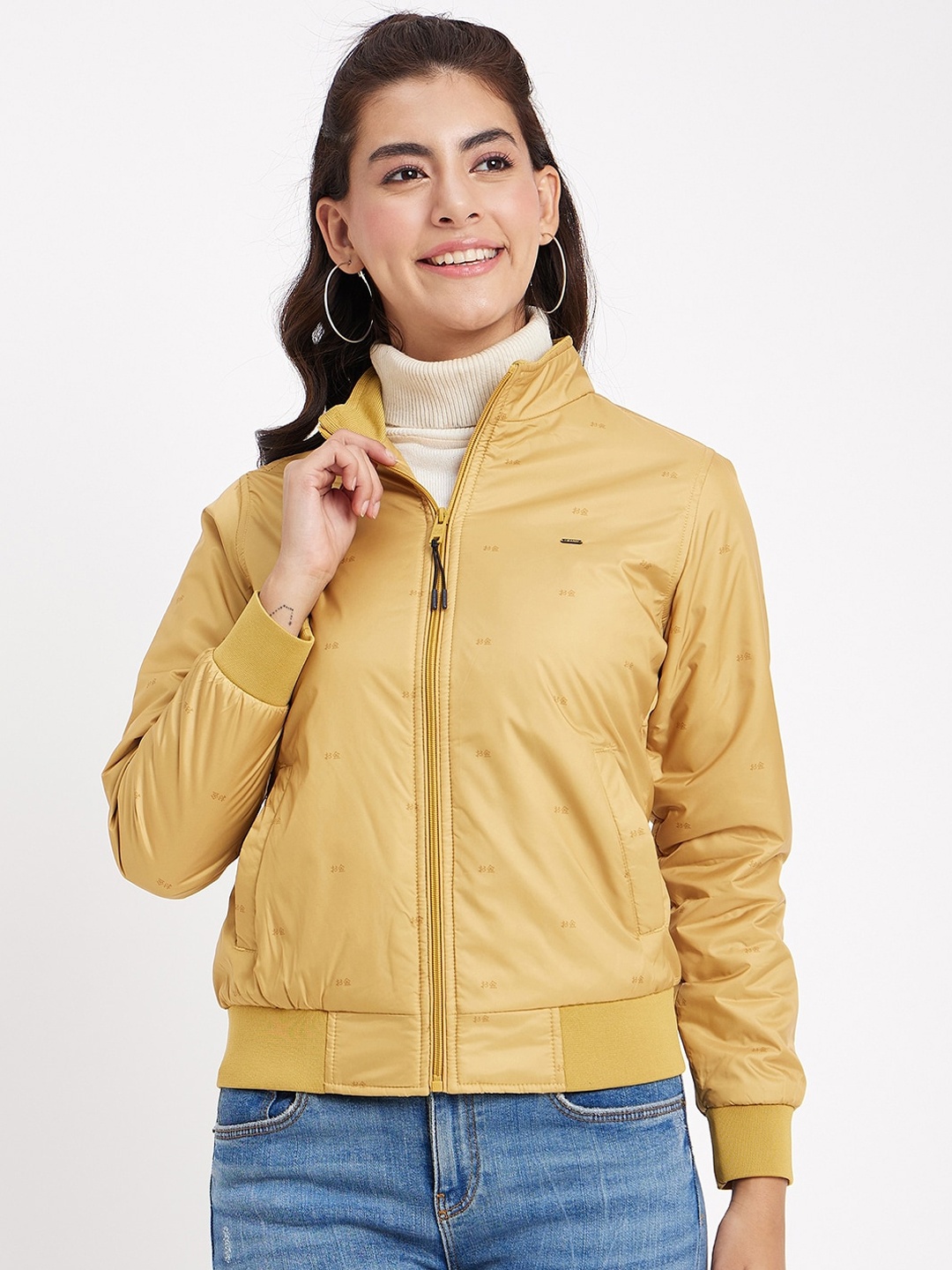 

Okane Mock Collar Lightweight Bomber Jacket, Mustard