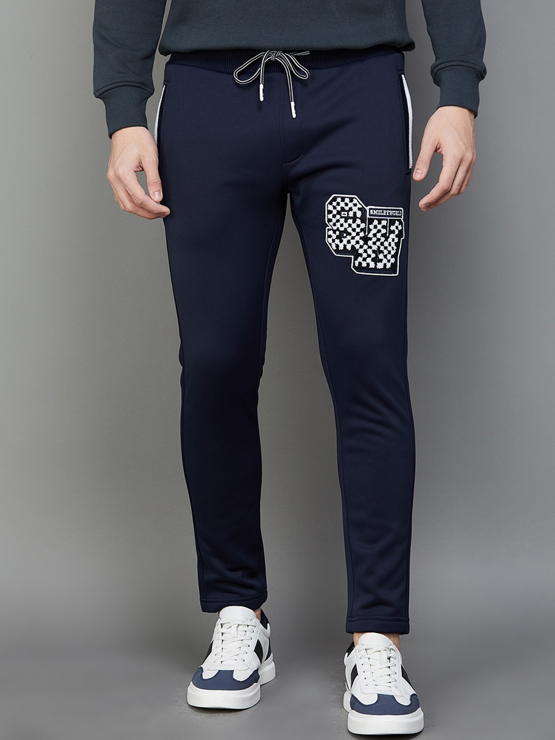

SmileyWorld Men Typography Printed Mid Rise Track Pants, Navy blue