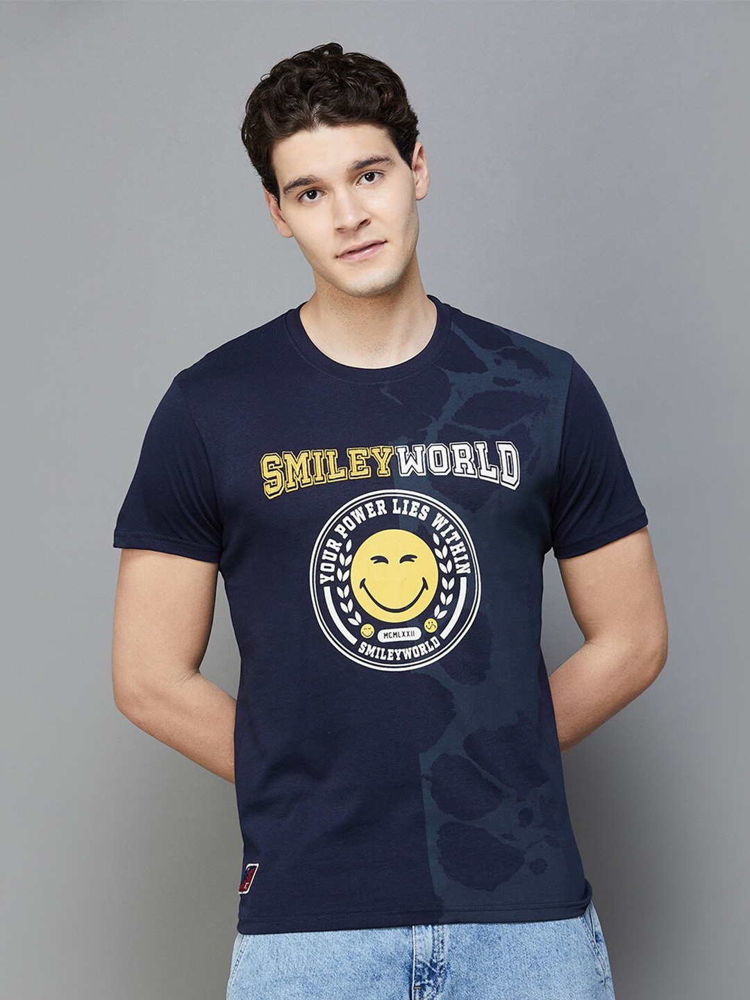

SmileyWorld Graphic Printed Cotton T-shirt, Navy blue