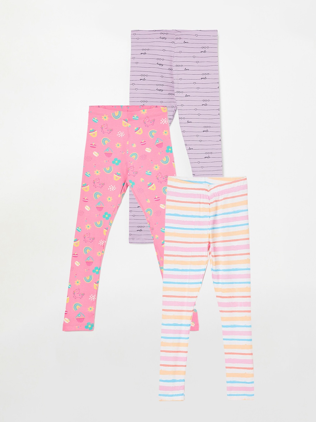

Fame Forever by Lifestyle Girls Pack Of 3 Printed Leggings, Purple