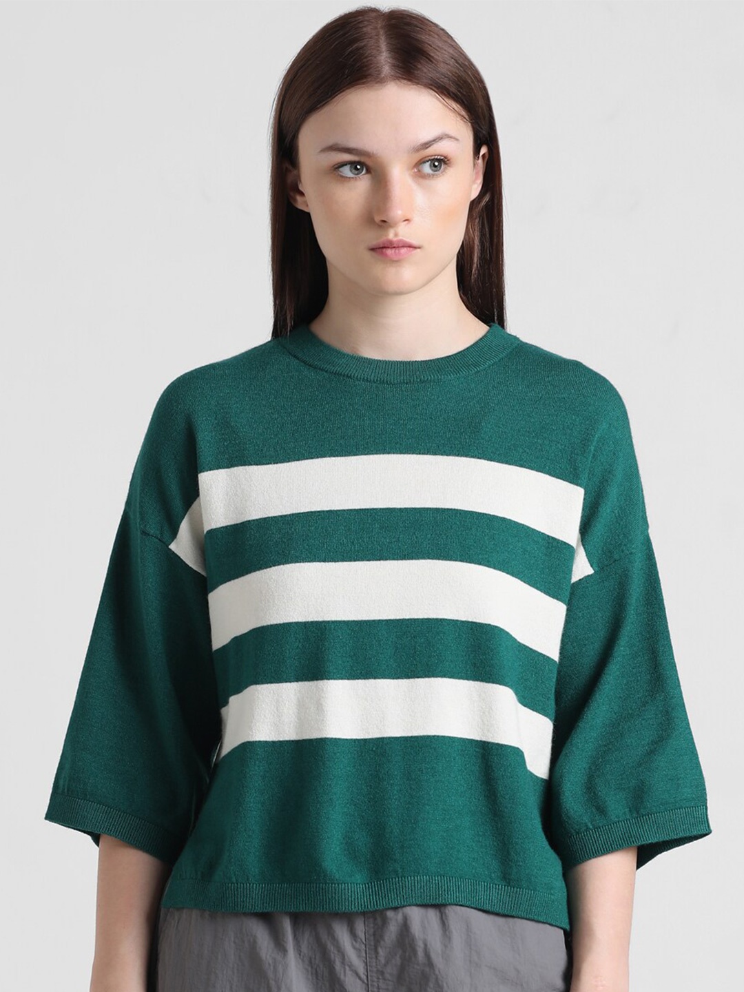 

ONLY Striped Pullover, Green