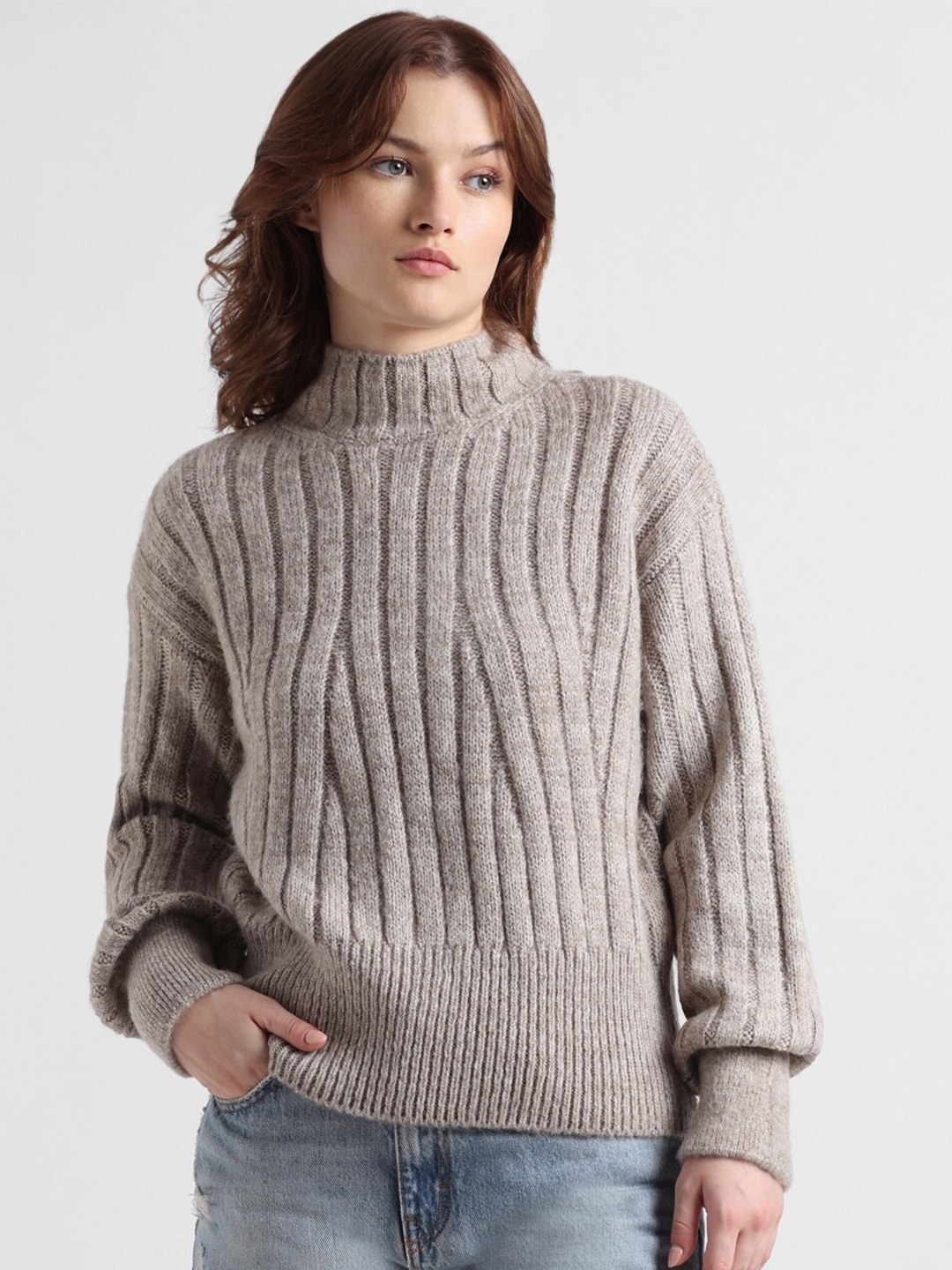 

ONLY Turtle Neck Ribbed Pullover, Grey