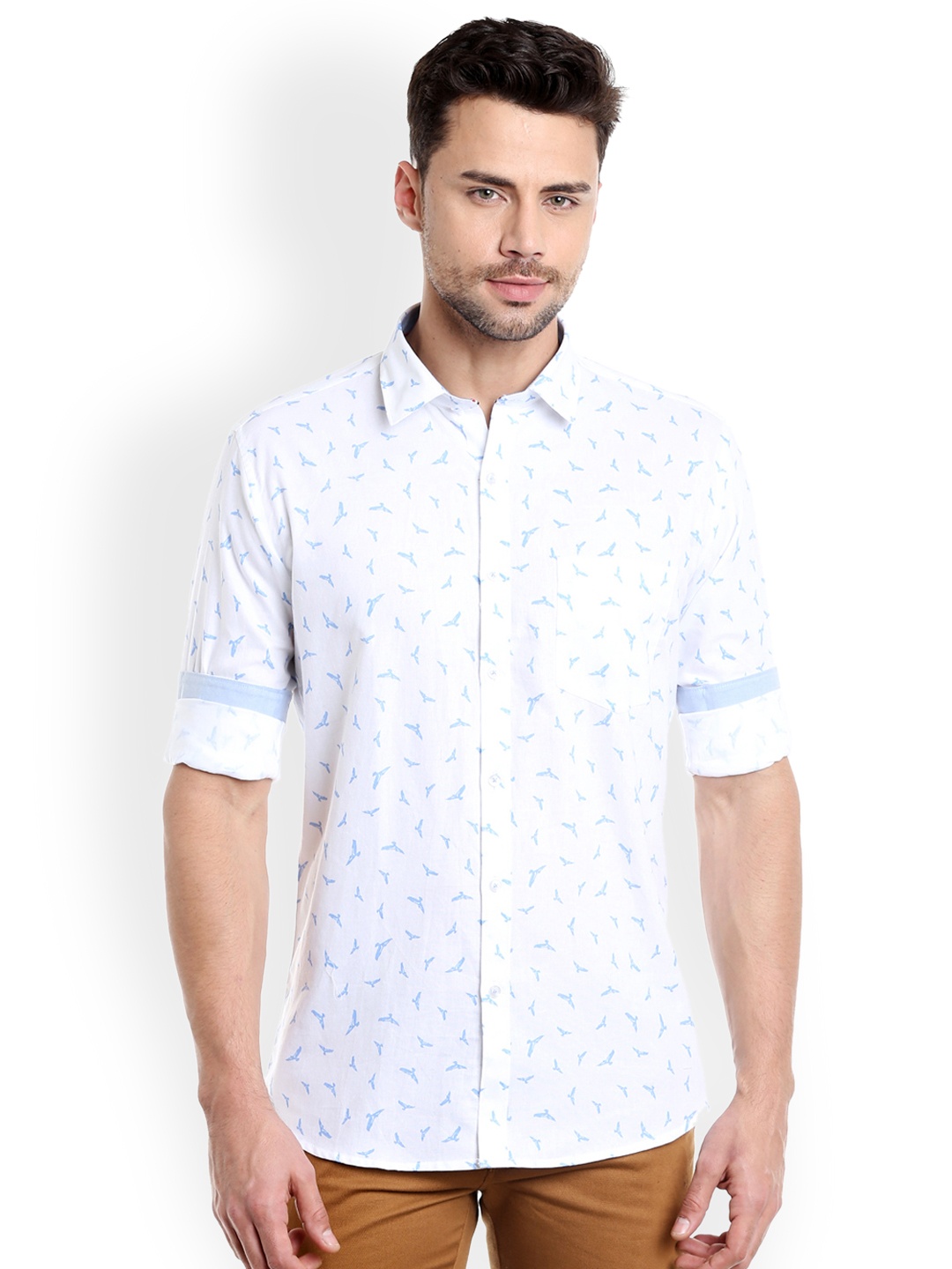 

Solemio Men White Regular Fit Printed Casual Shirt