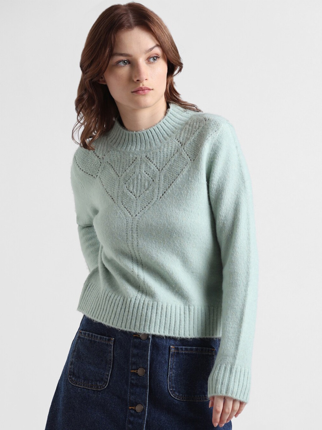

ONLY Mock Collar Self Design Pullover, Green