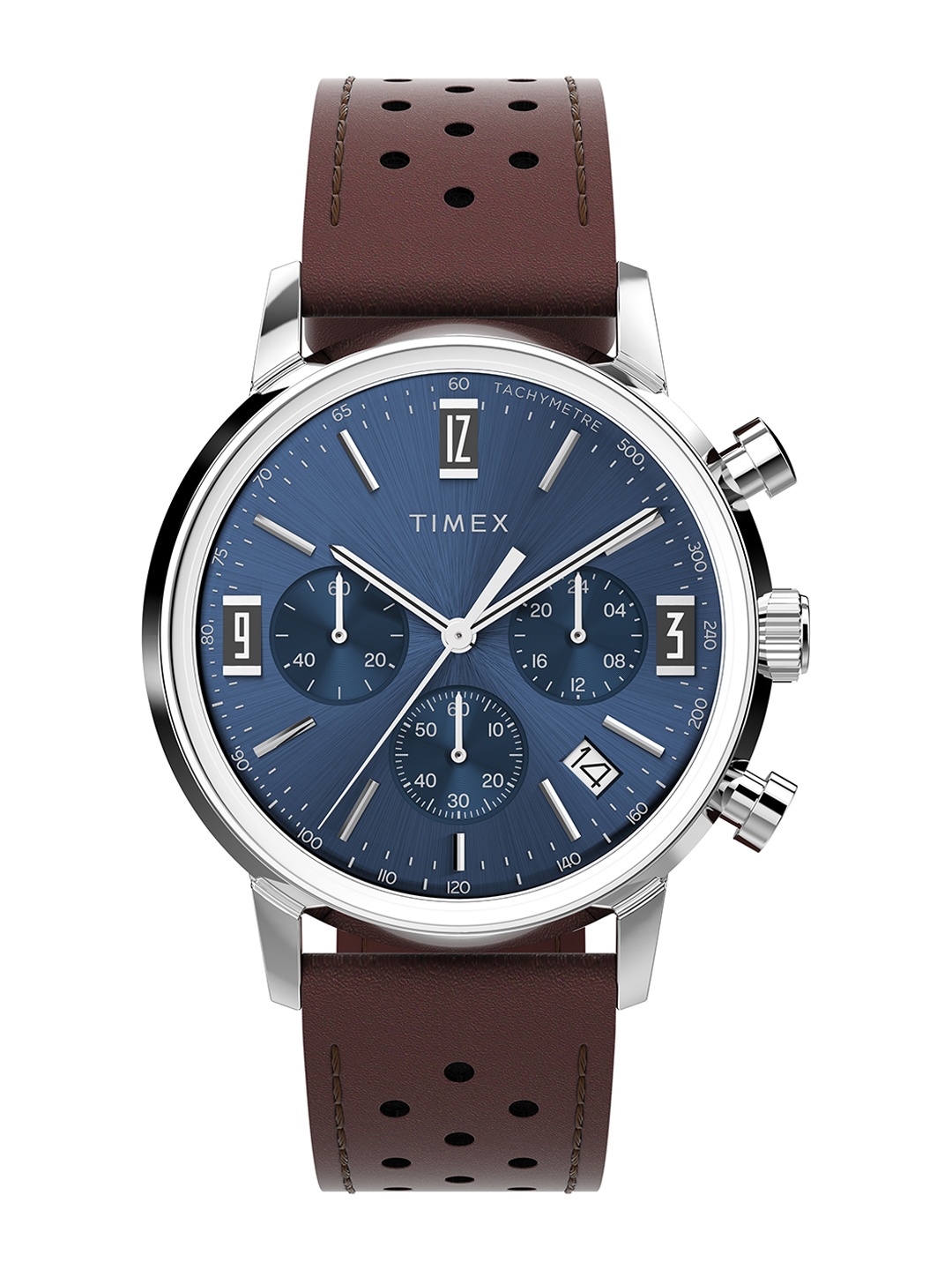 

Timex Men Patterned Dial & Leather Straps Analogue Watch TW2W10200UJ, Navy blue