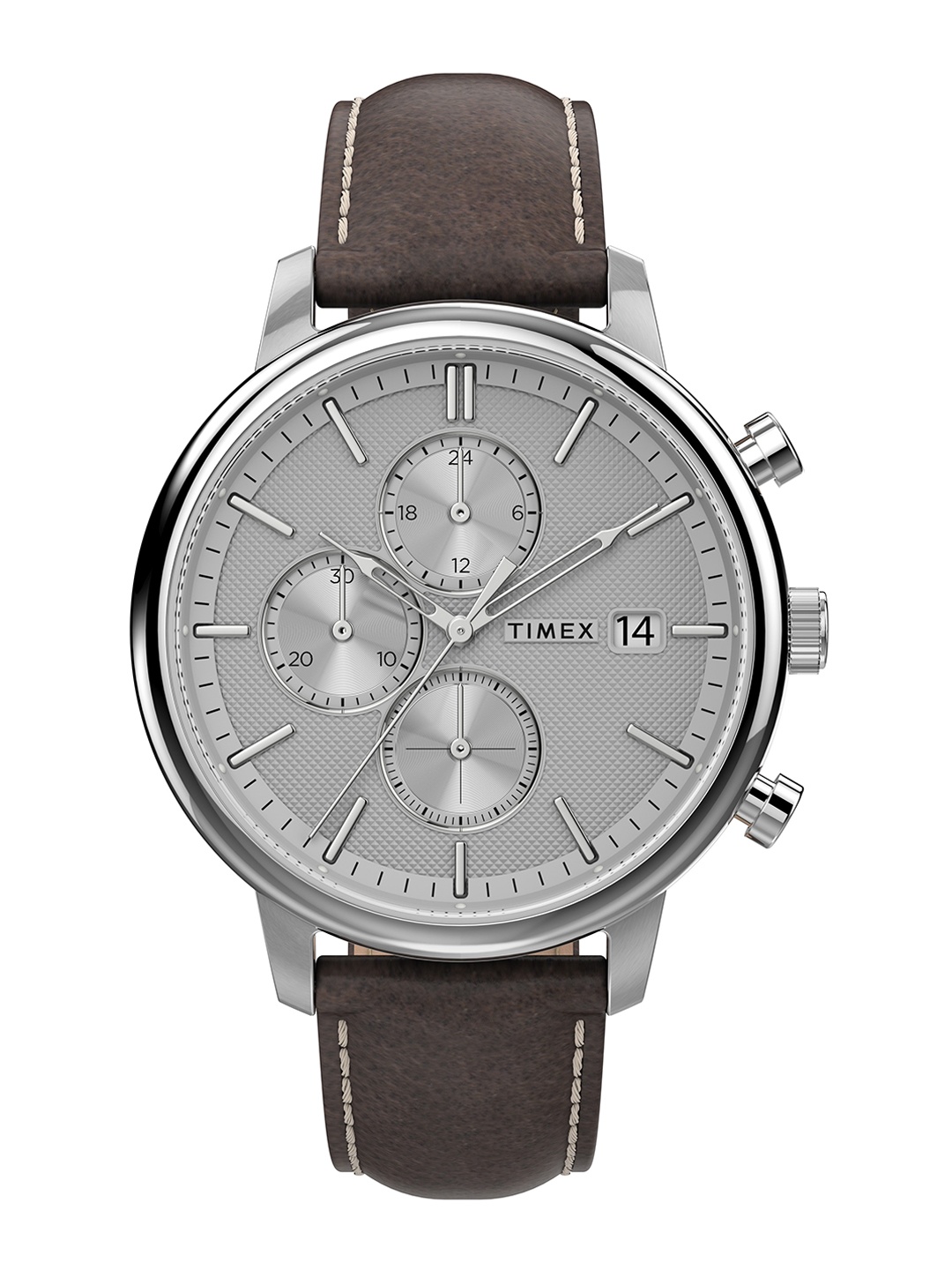 

Timex Men Printed Dial & Leather Straps Analogue Chronograph Watch TW2U38800UJ, Silver