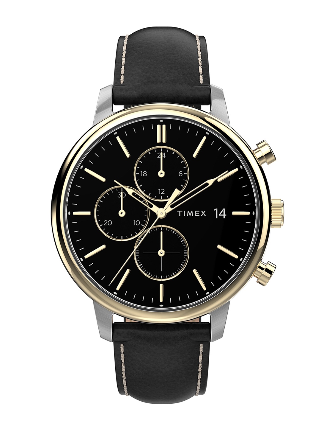 

Timex Men Printed Dial & Leather Straps Analogue Chronograph Watch TW2U39100UJ, Black