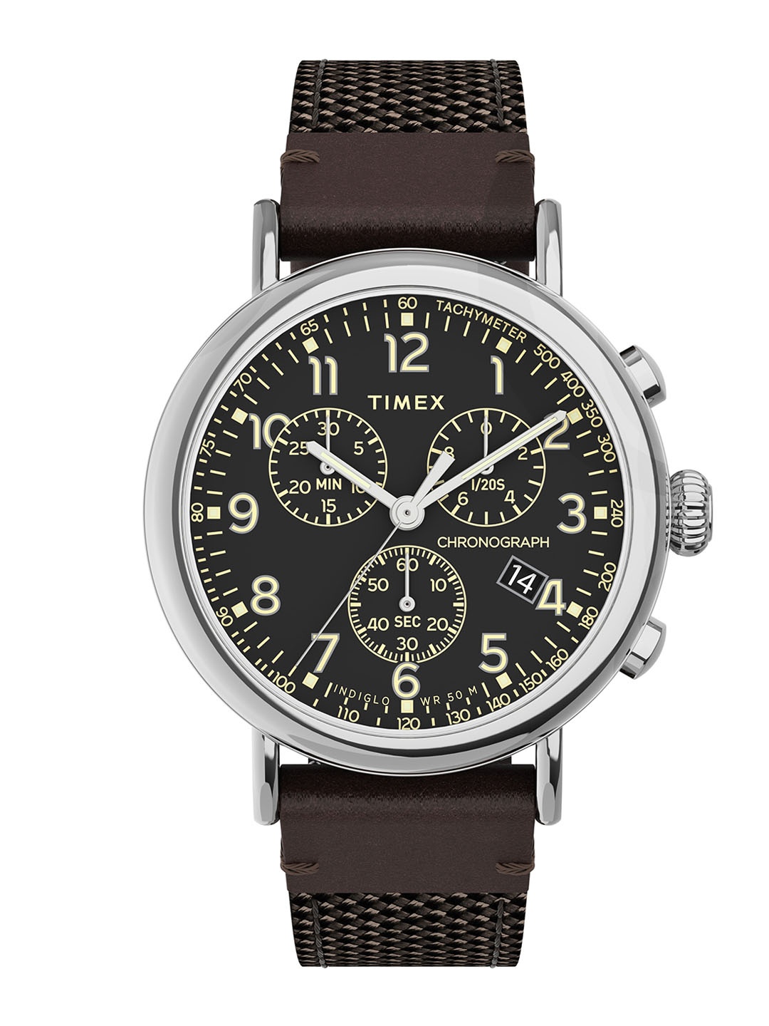 

Timex Men Textured Dial & Canvas Straps Analogue Chronograph Watch TW2U89300UJ, Black