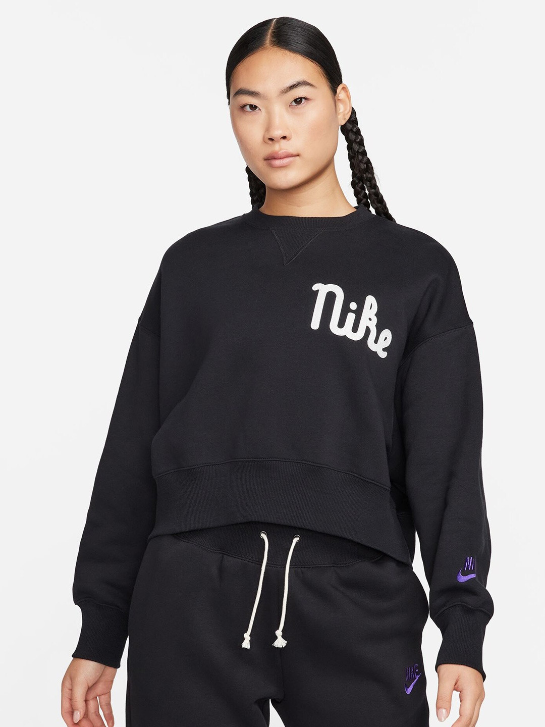 

Nike Sportswear Over-Oversized Printed Crew-Neck Fleece Pullover Sweatshirt, Black