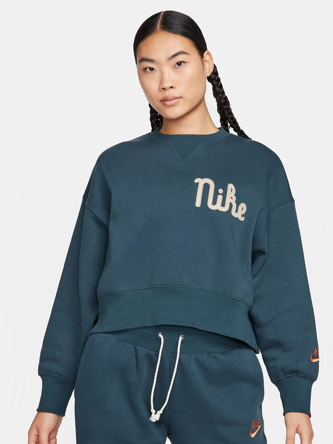 

Nike Over-Oversized Printed Crew-Neck Fleece Sports Sweatshirt, Green