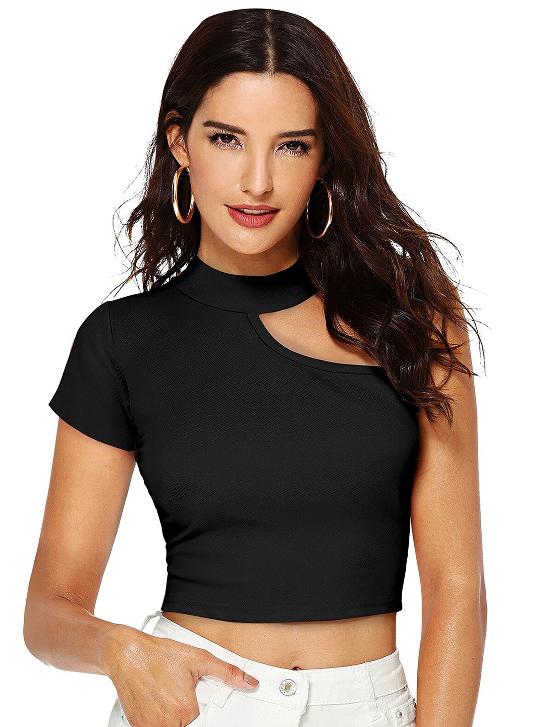 

BAESD High Neck Cut-out Detail Crop Top, Black