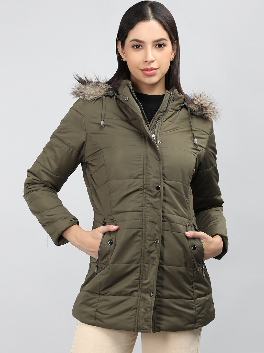 

LURE URBAN Hooded Longline Padded Jacket, Olive