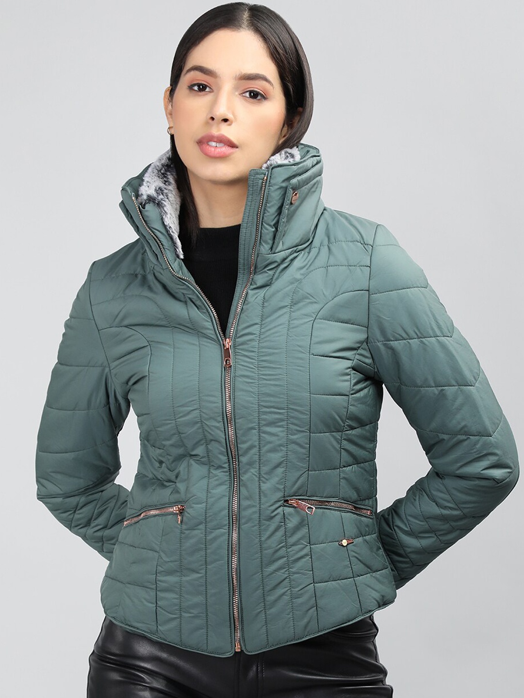 

LURE URBAN Mock Collar Puffer Jacket, Teal
