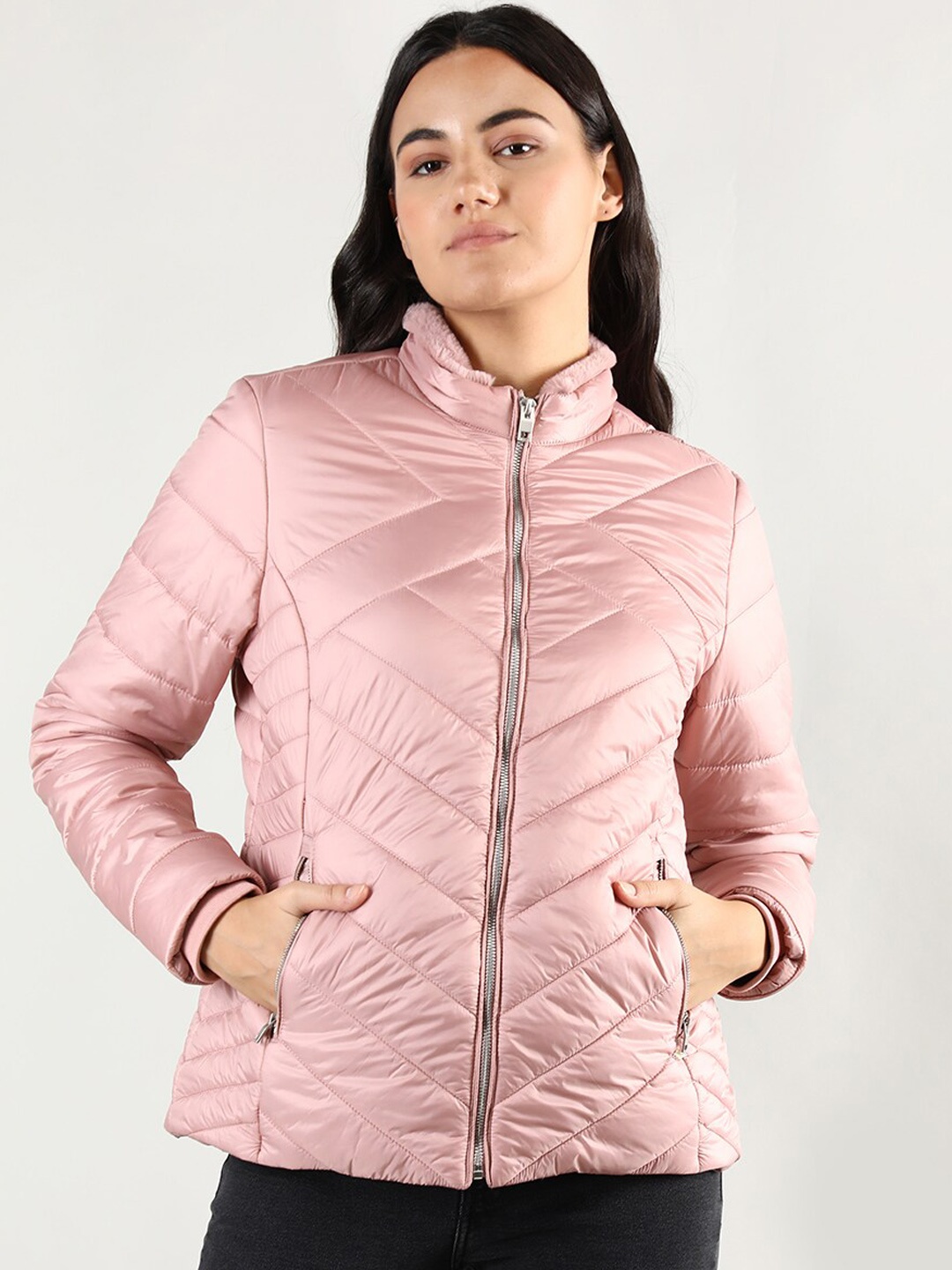 

LURE URBAN Mock Collar Puffer Jacket, Pink