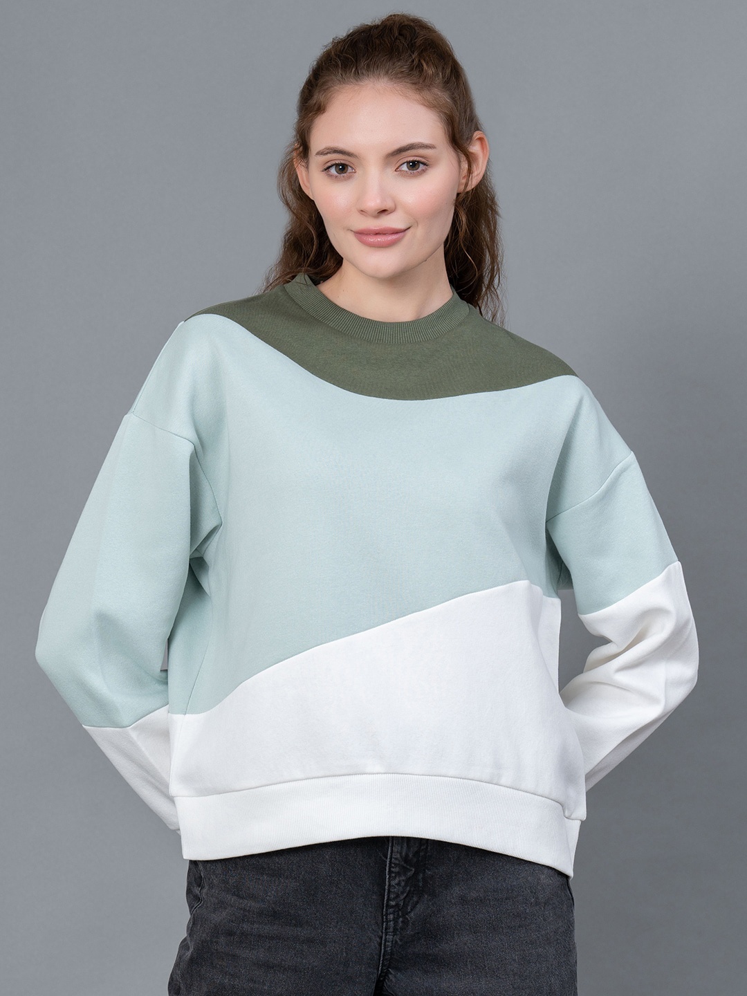 

Red Tape Colourblocked Round Neck Sweatshirt, Olive