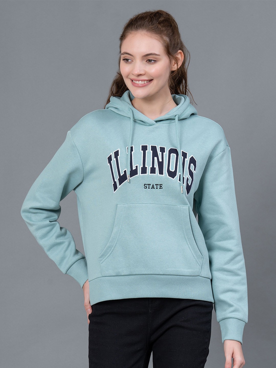 

Red Tape Typography Printed Hooded Fleece Pullover Sweatshirt, Sea green
