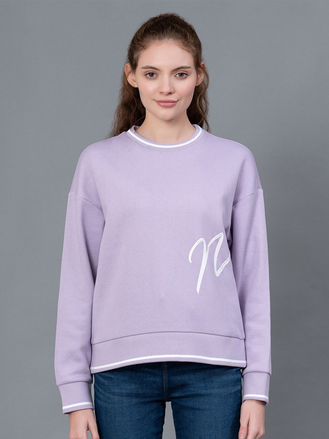 

Red Tape Typography Printed Fleece Pullover Sweatshirt, Lavender