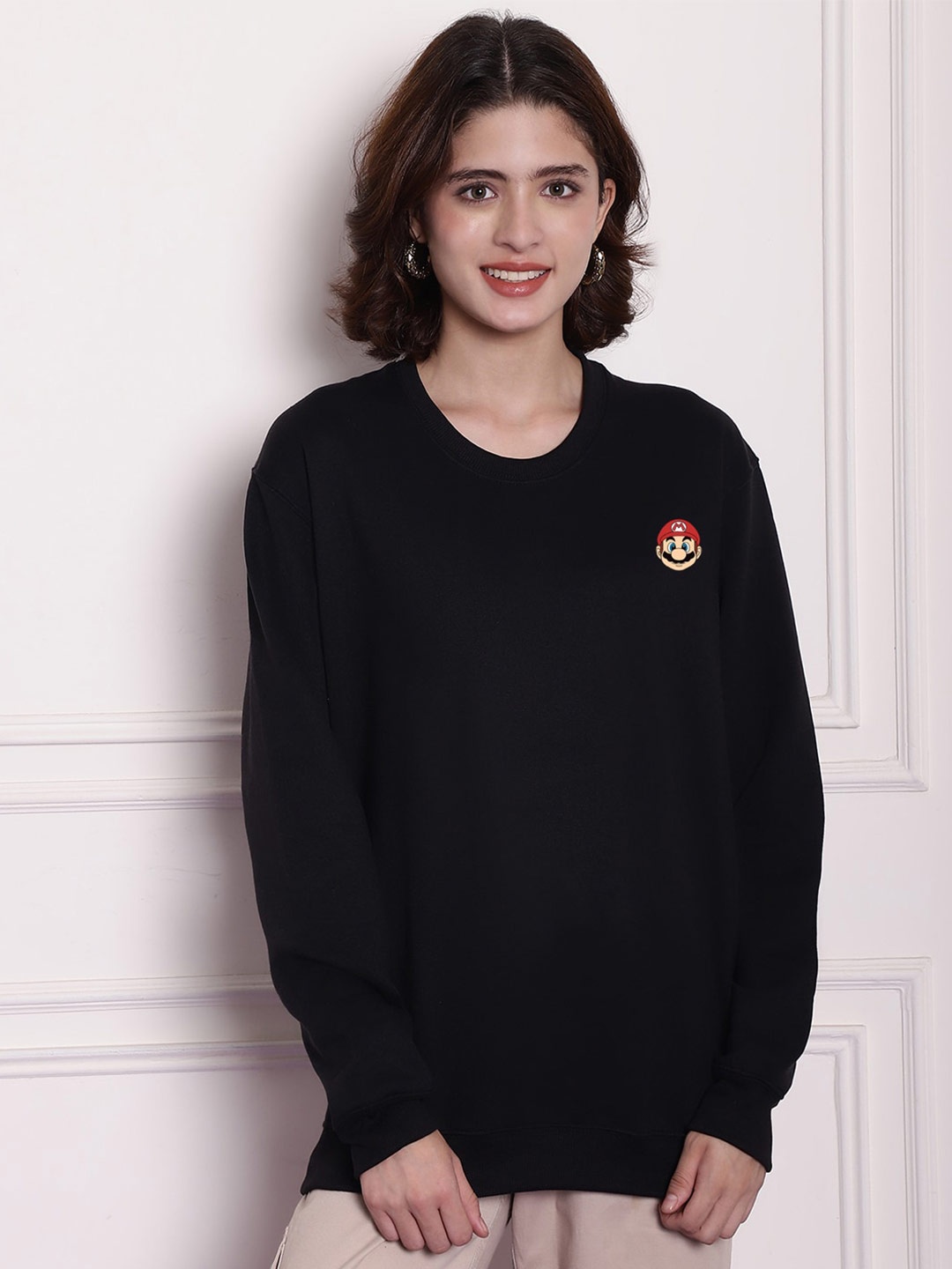 

Imsa Moda Typography Printed Fleece Sweatshirt, Black
