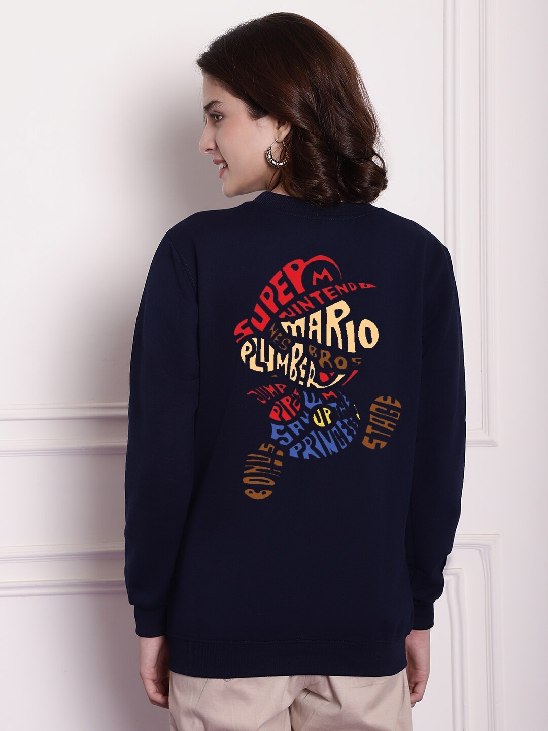 

Imsa Moda Typography Printed Fleece Sweatshirt, Navy blue
