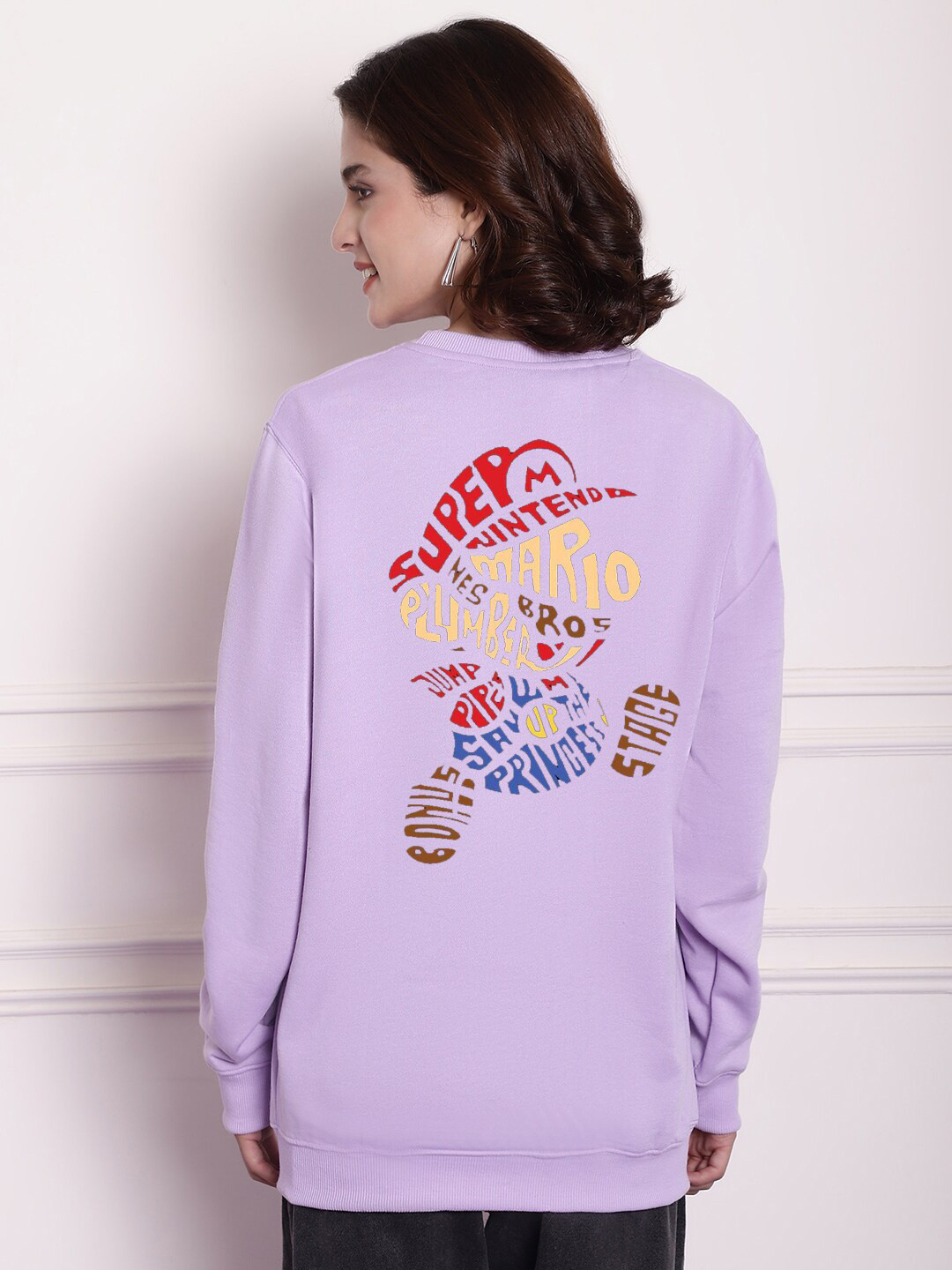 

Imsa Moda Typography Printed Round Neck Fleece Pullover Sweatshirt, Lavender