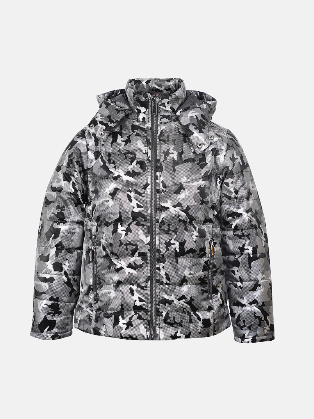 

LURE JUNIOR Boys Camouflage Printed Hooded Puffer Jacket, Black