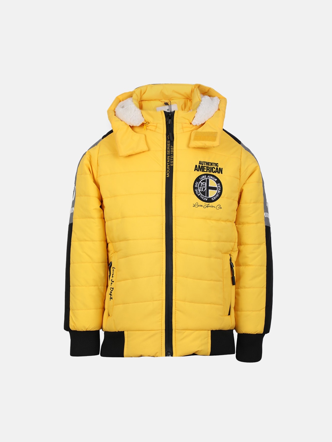 

LURE JUNIOR Boys Hooded Padded Jacket With Faux Fur Trim, Yellow