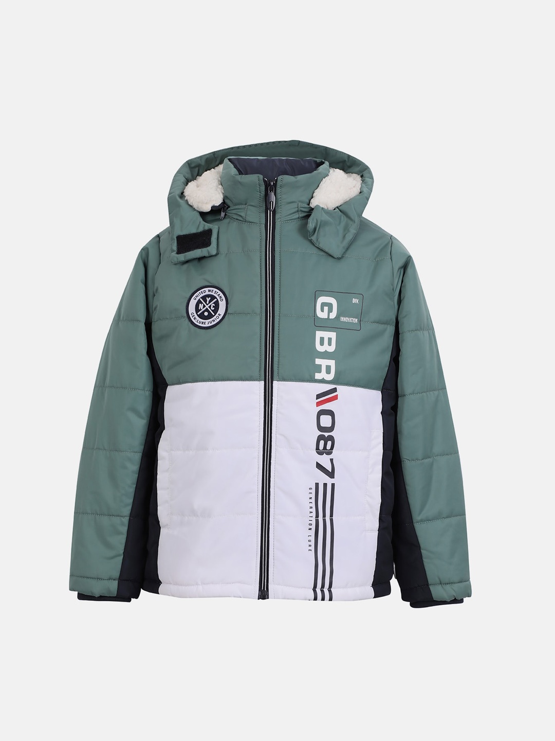 

LURE JUNIOR Boys Colourblocked Hooded Padded Jacket, Green