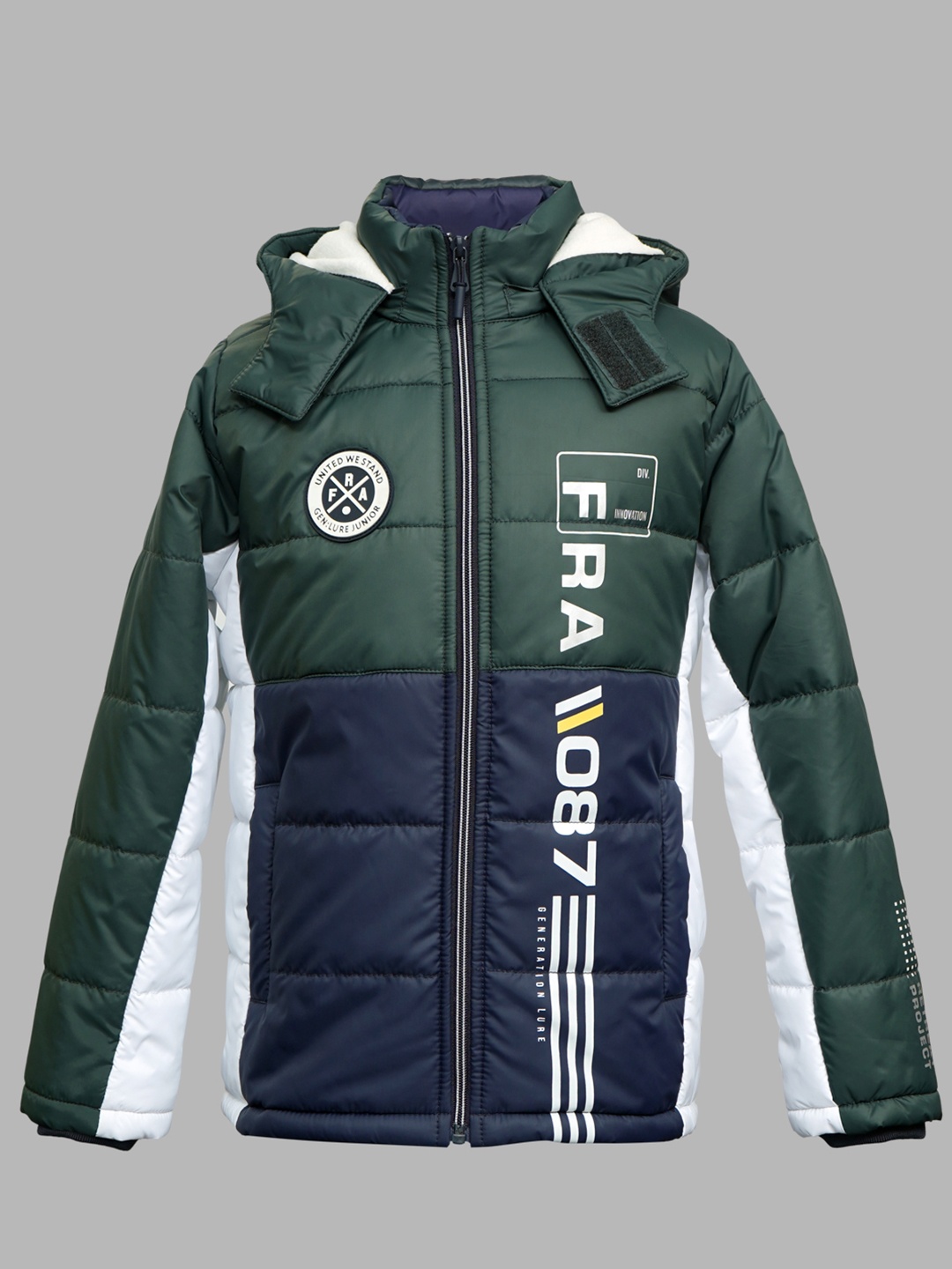 

LURE JUNIOR Boys Hooded Quilted Jacket With Faux Fur Trim, Green