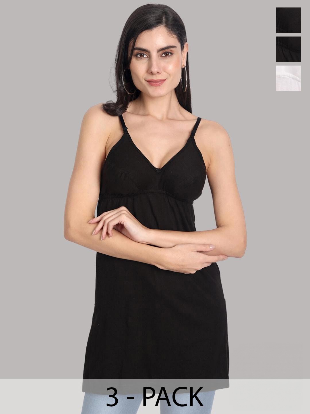 

Aimly Pack Of 3 Cotton Bra Cum Long Camisoles, Black
