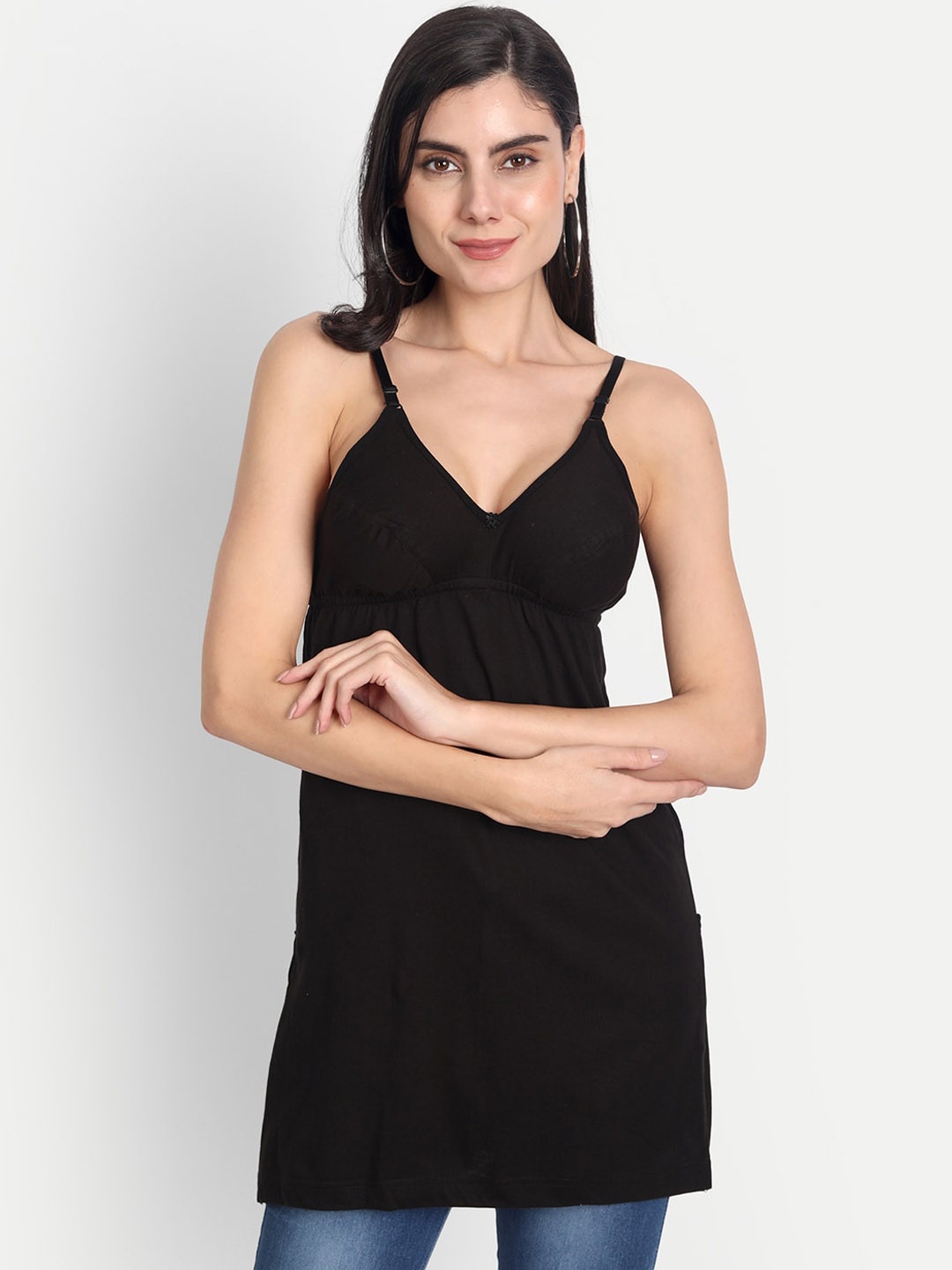 

Aimly Cotton Bra Cum Long Camisole, Black