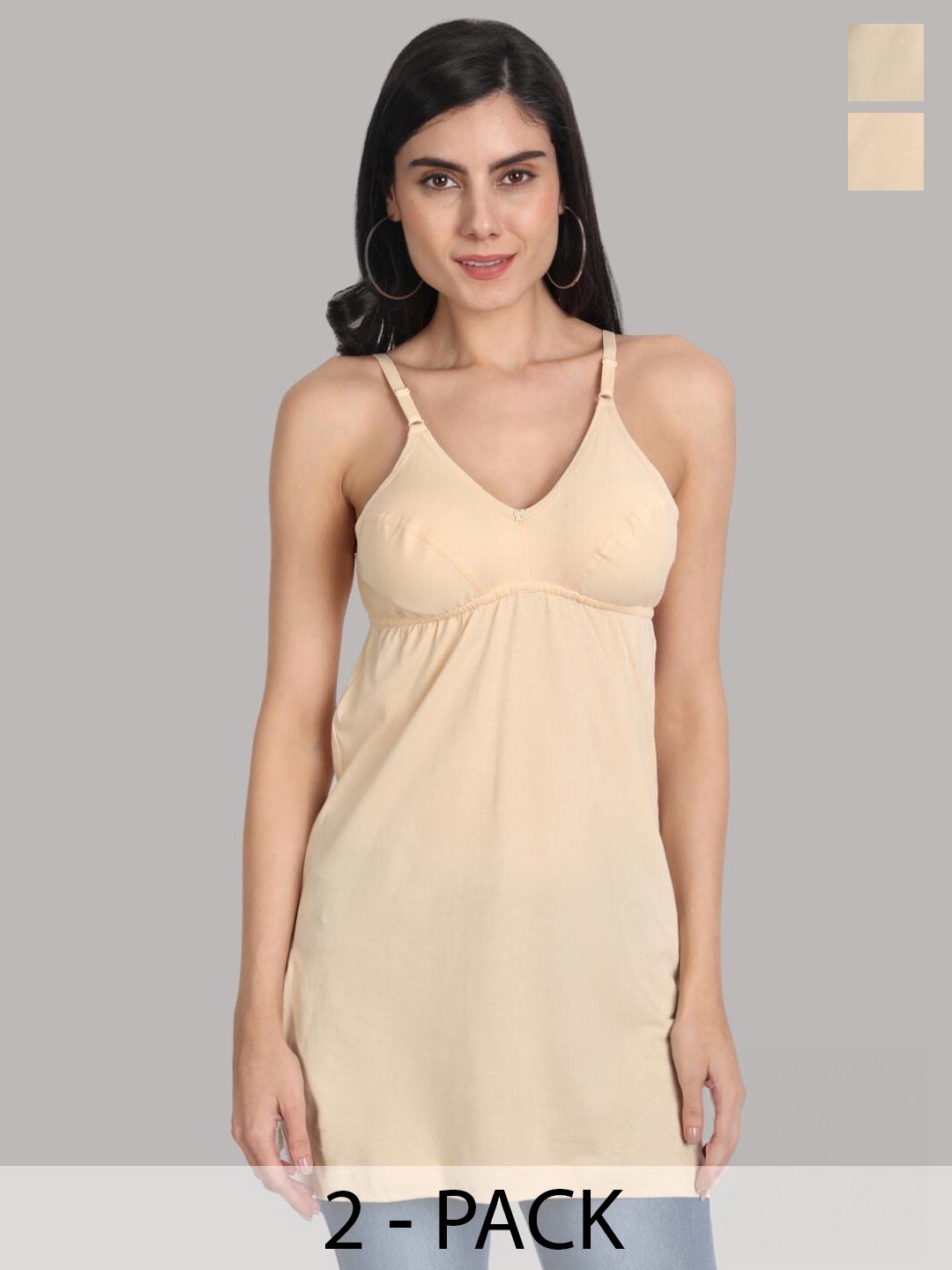 

Aimly Pack Of 2 Cotton Bra Cum Long Camisoles, Beige