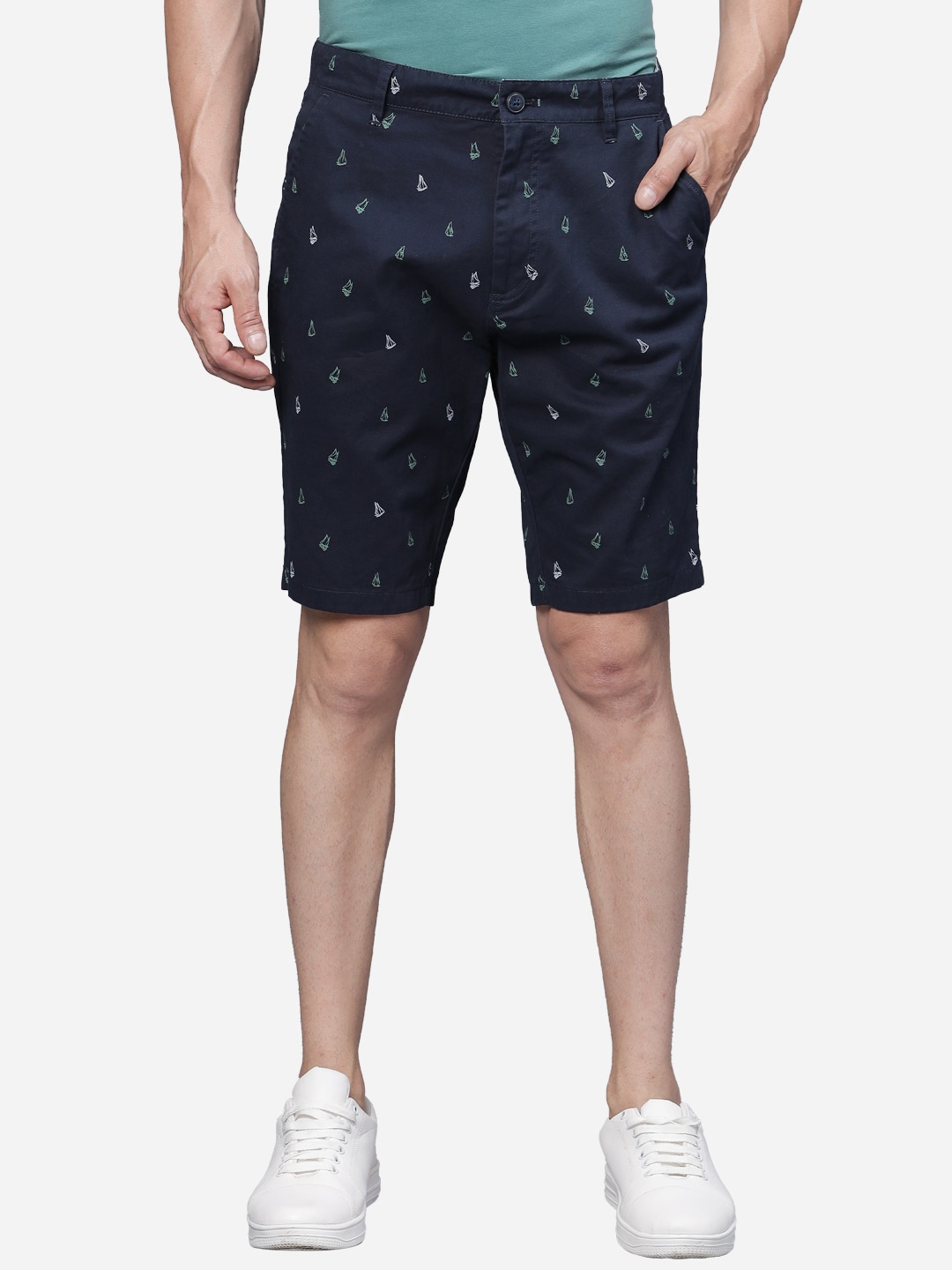 

t-base Men Conversational Printed Cotton Chino Shorts, Navy blue