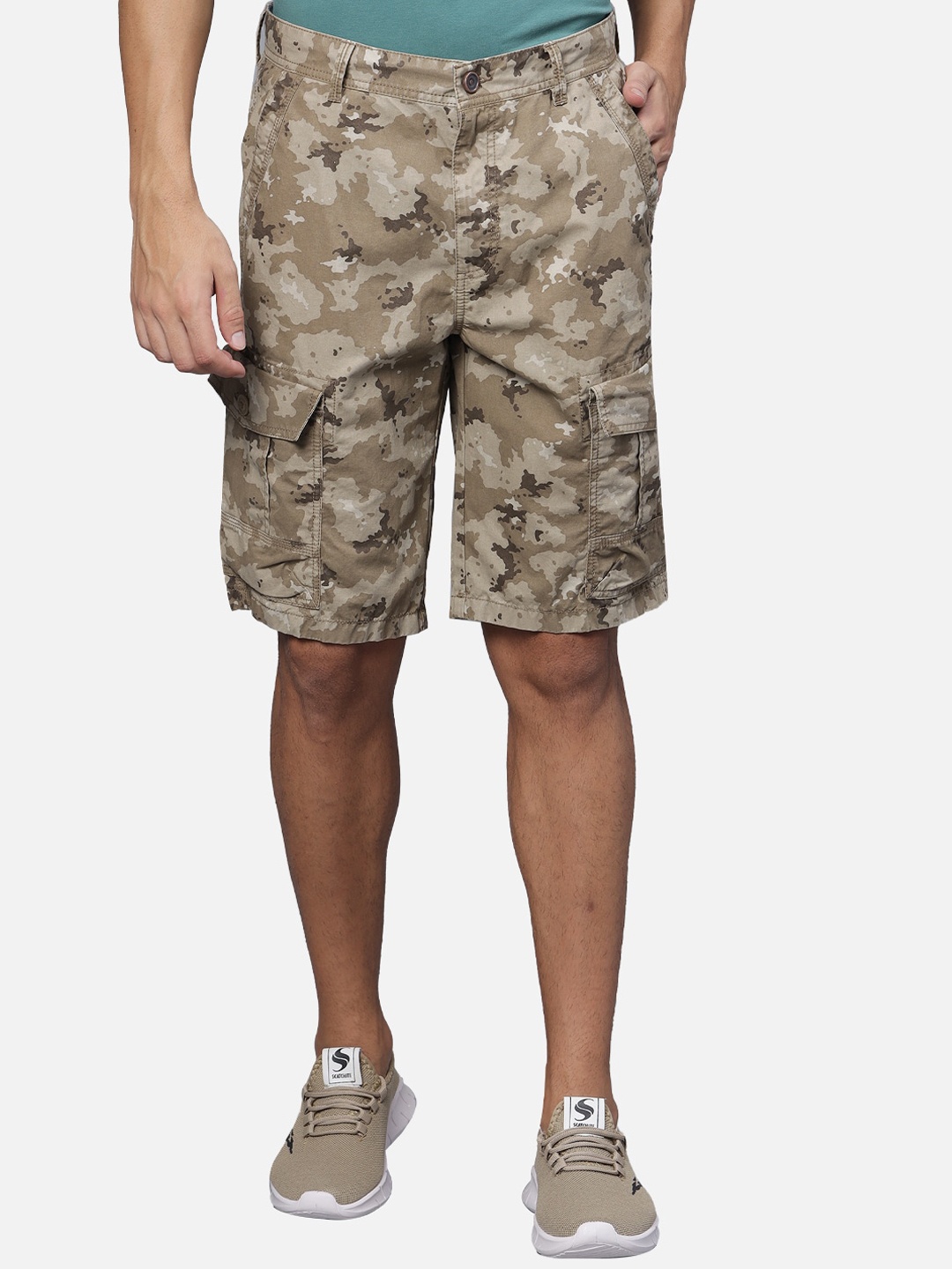 

t-base Men Camouflage Printed Cotton Cargo Shorts, Brown